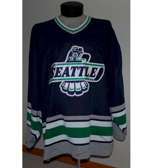 Custom WHL Seattle Thunderbirds 1994 97 Paul Ferone Road Hockey Jersey Blue